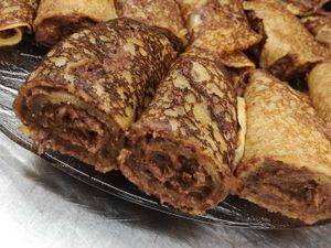 Vegan "nutella" pancakes.

Photo by: Borbona vegan catering on Facebook at Borbona in Ljubljana