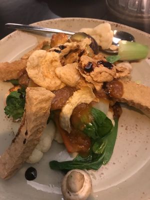 Fried tofu with peanut sauce - tastes better than it looks in this pic!  at Goodtime in Berlin