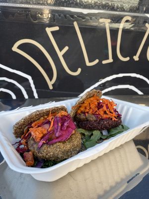 Raw burger at Gangster Vegan in Phoenixville