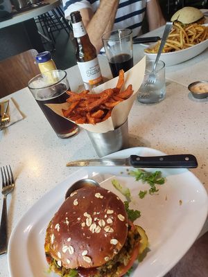 Vege Burger and sweet potato fries at The Counter in Naples