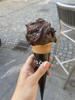 Chocolate orange ice cream in vegan cone🍦  at Vigo Ice Cream in Ljubljana