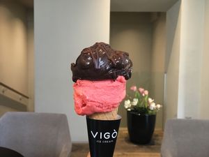 Chocolate and strawberry  at Vigo Ice Cream in Ljubljana