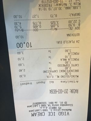 Very reasonable pricing  at Vigo Ice Cream in Ljubljana