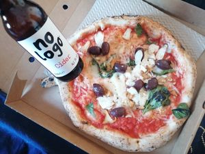 Vegan margherita, extra olives at Franco Manca in South West London