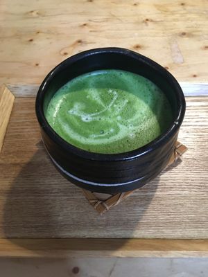 Matcha latte with oat milk at Ippuku Tea House in York