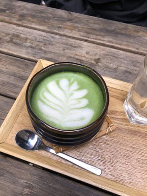 oat milk matcha latte  at Ippuku Tea House in York