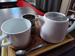 Soba cha (rice tea) (May 2022) at Ippuku Tea House in York