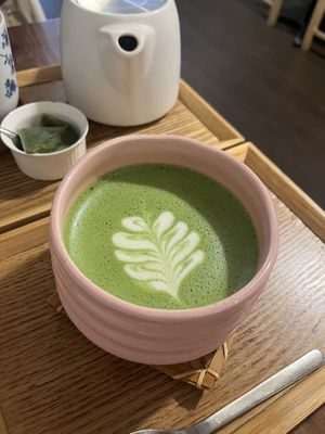 Matcha with coconut milk  at Ippuku Tea House in York