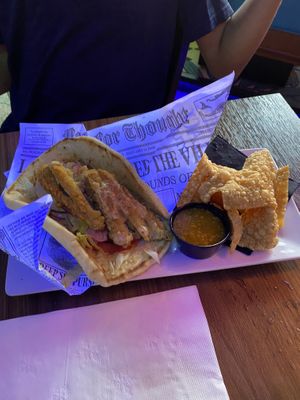 Vegan chicken pita wrap  at The Tilted Tiki in Stillwater