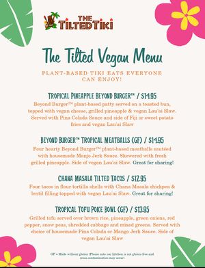 The Tilted Tiki Vegan Menu at The Tilted Tiki in Stillwater