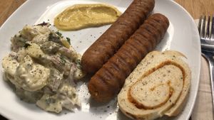 Sausages and potato salad  at Die Vetzgerei in Berlin