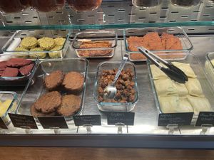 Patties, vegan bacon, vegan ravioli and gyros   at Die Vetzgerei in Berlin