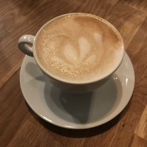 Cappuccino on soy milk   at Bhajan Cafe in Krakow