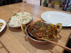 Chili kofta with jeera pulao at Bhajan Cafe in Krakow