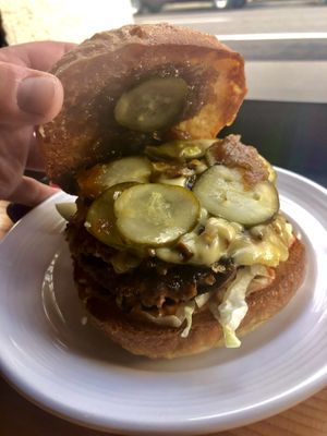 Spicy burger  at The Belmont Fermentorium - Modern Times Beer in Portland