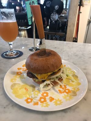Beyond Meat double burger  at The Belmont Fermentorium - Modern Times Beer in Portland