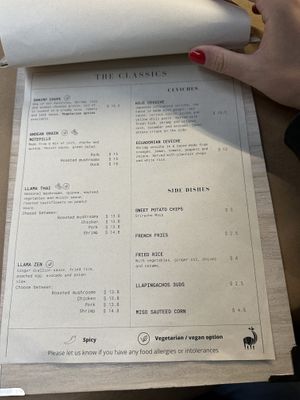 Classic menu  at De La Llama in Quito