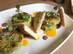 Chocho falafel made out of a local grain instead of chickpeas. at De La Llama in Quito