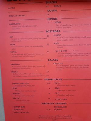 menu at Cosmo in Barcelona