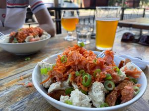 Poutine au kimchi! at La Souche in Quebec