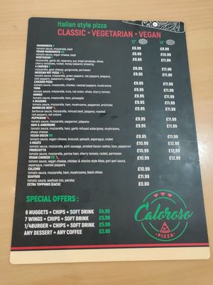 Menu at Caloroso Pizza - Beckton in East London