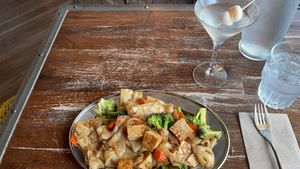 Phad See Eiw and Lychee martini  at Isarn Thai Soul Kitchen in Lynnwood