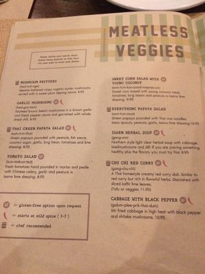 veg menu at Isarn Thai Soul Kitchen in Lynnwood