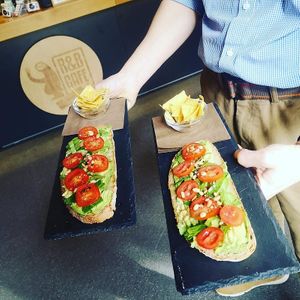 One of our Avocado toasts, topped with spinach, cherry tomatoes, pine nuts and flower salt from Piran at R&B Cafe in Ljubljana