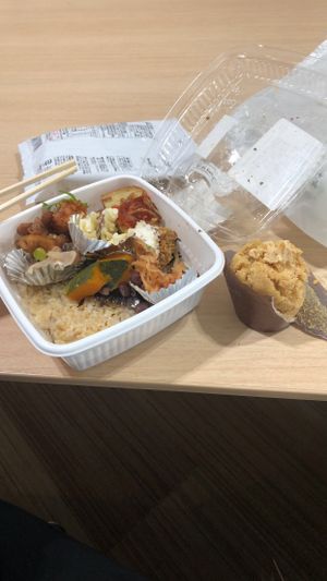 Bento box and some sort of cupcake/muffin  at Evah Dining Macrobiotic - Kitte Mall in Fukuoka