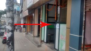 outside at Om's Veg Momo in Kathmandu