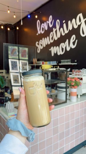 Latte in reusable jar! at Amateur Coffee in Omaha