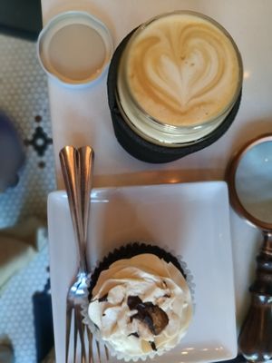 Absolutely delicious pumpkin spice coffee and gluten-free muffin at Amateur Coffee in Omaha