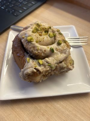 Pistachio cinnamon rollls  at Amateur Coffee in Omaha