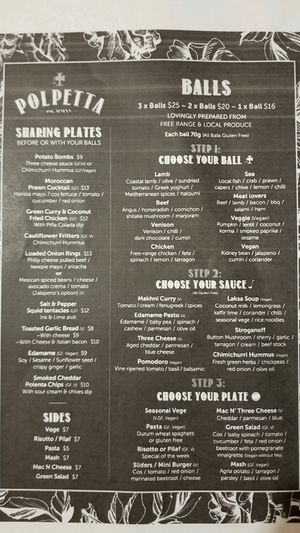 Mains menu ~ March 2018 at Polpetta in New Plymouth