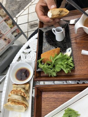 Gyoza and japanese croquet - vegan at SaiShokuKenBi in Hiroshima