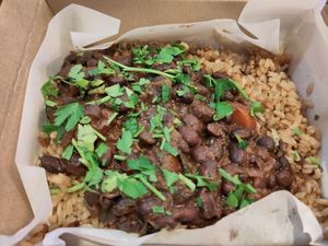 Brazilian black bean rice box at LEON in Birmingham