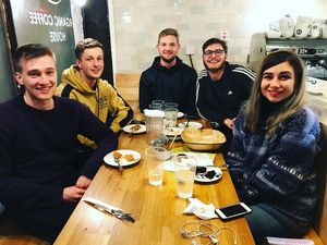 Happy customers enjoying our falafel all-you-can-eat at The Old Station in Bath