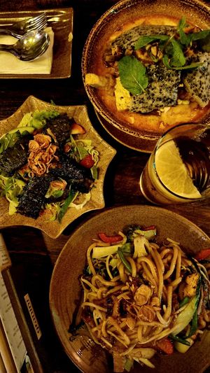 Udon Xao (number 29), My Quang (21) and Cha La Lot (6) at SORA - Vietnamese Vegan Cuisine in Berlin