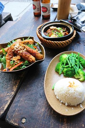 Spring rolls, rice, tofu at SORA - Vietnamese Vegan Cuisine in Berlin
