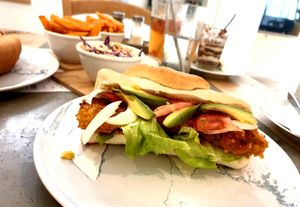 Lentil 'burger' made as a sandwich.  at Roots in Trencin