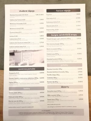 Menu.  at Roots in Trencin