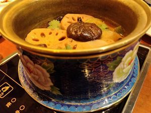 mala 麻辣 pot. Just nice. not too spicy. the lotus rroots and all ingredients are fresh and crunchy  at Ganglamedo Vegetarian Cuisine in Central Singapore