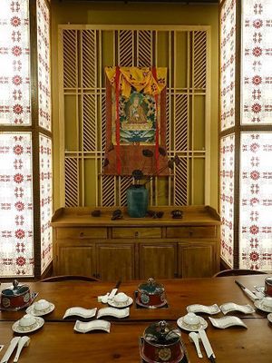 imported handcraft decor from Tibet at Ganglamedo Vegetarian Cuisine in Central Singapore