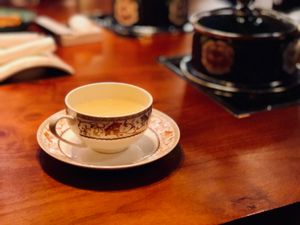 Buckwheat tea by default. They have other tea choices too at Ganglamedo Vegetarian Cuisine in Central Singapore