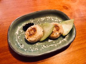 Pan-fried Button Mushroom with Shanghai Greens at Ganglamedo Vegetarian Cuisine in Central Singapore