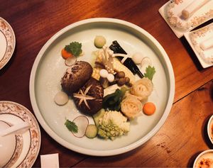Assortment of vegetables for the hot pot at Ganglamedo Vegetarian Cuisine in Central Singapore