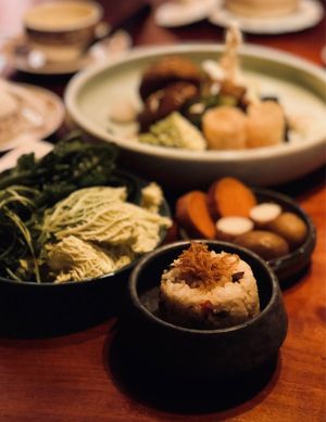 GLMD Fried Rice and assortment of vegetables for the hot pot at Ganglamedo Vegetarian Cuisine in Central Singapore