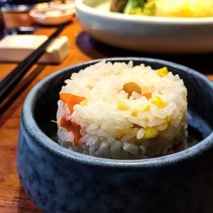 Steamed rice at Ganglamedo Vegetarian Cuisine in Central Singapore
