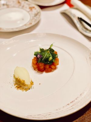 Ganglamedo Garden Salad with Line and Pomelo Dressing, Yuzu Sorbet at Ganglamedo Vegetarian Cuisine in Central Singapore