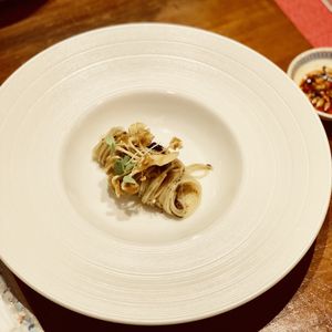 Cold Truffle Capellini Pasta with Maitake Mushroom at Ganglamedo Vegetarian Cuisine in Central Singapore